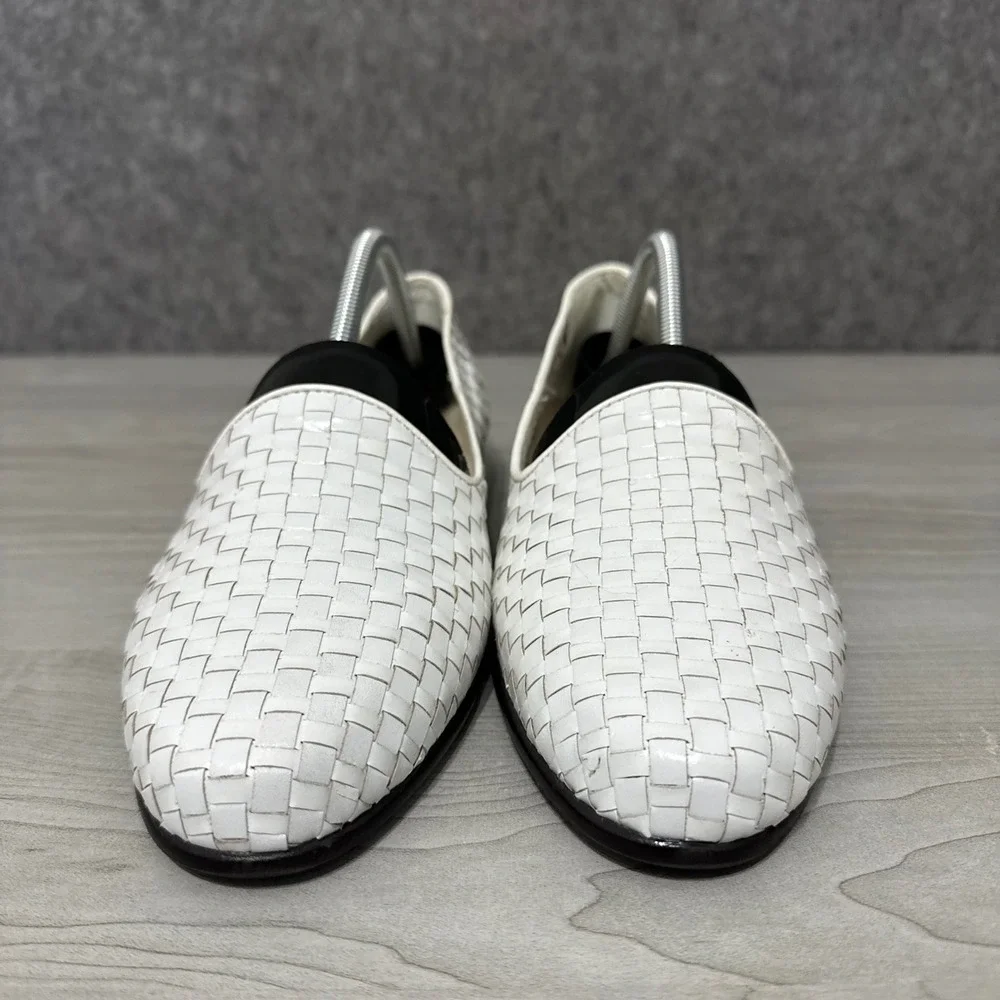 Trotters Liz Loafers Womens 11 White Woven Leather Slip‎ On Flats T5158-582